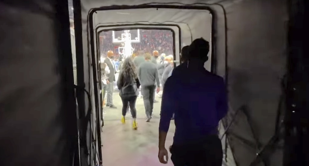 Golden State Warriors inside the retractable players visitor tunnel